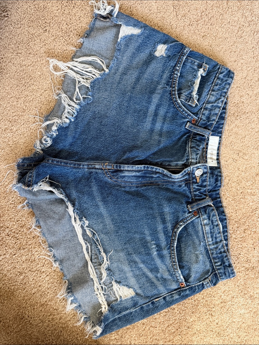 Zara Blue Distressed High-Rise Denim Shorts